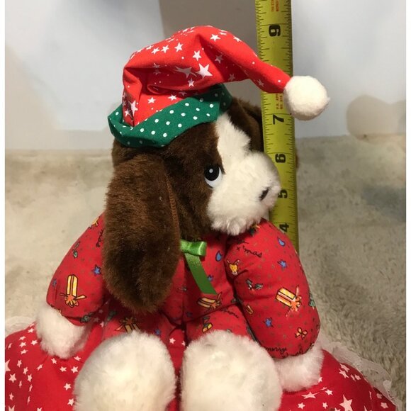Vintage Christmas Plush Puppy With Santa Hat & Pillow Accessory - Picture 6 of 7
